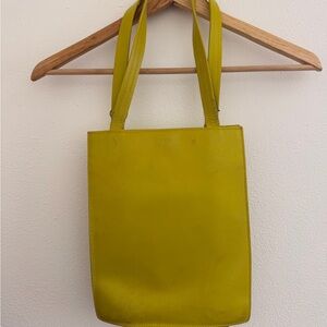 BAGGU Yellow-Green Leather Tote